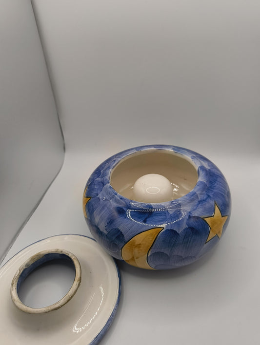 Vintage Water Ashtray Ceramic Stars Moon Blue handpainted