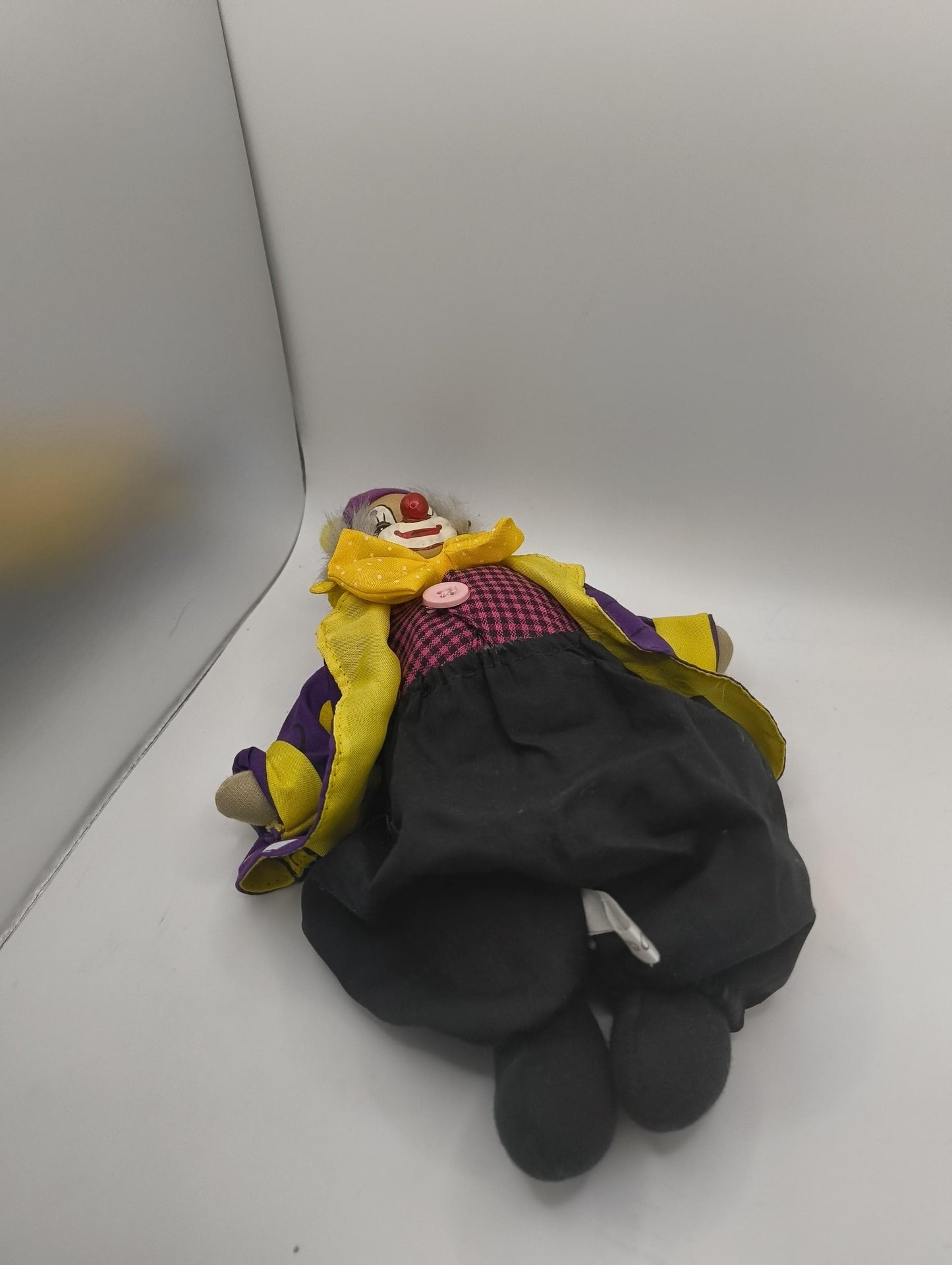 Original Harlequin Doll gruseliger Clown Lila / Gelb