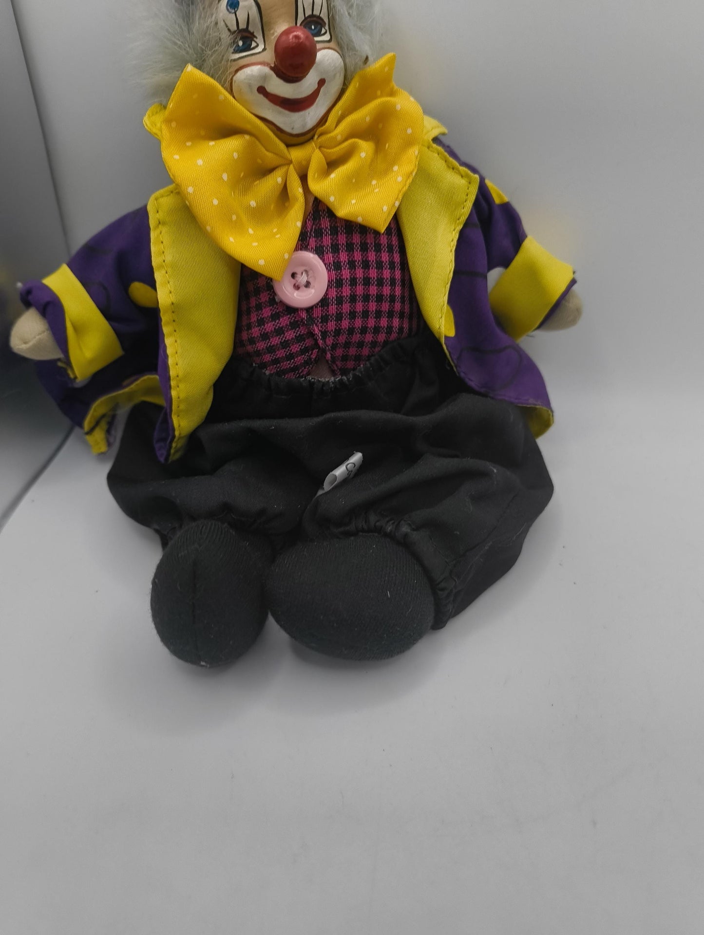 Original Harlequin Doll gruseliger Clown Lila / Gelb