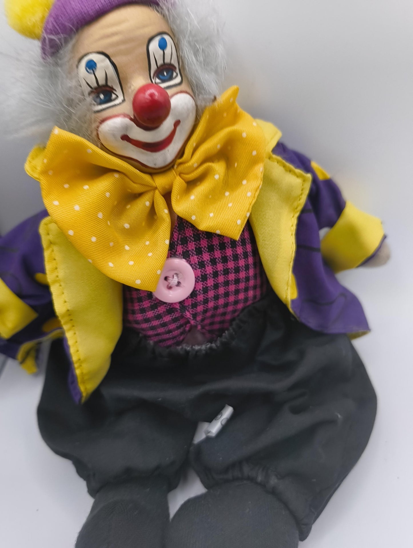 Original Harlequin Doll gruseliger Clown Lila / Gelb