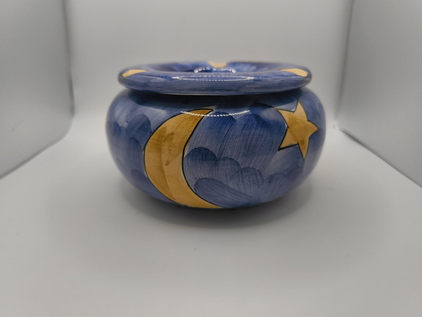 Vintage Water Ashtray Ceramic Stars Moon Blue handpainted