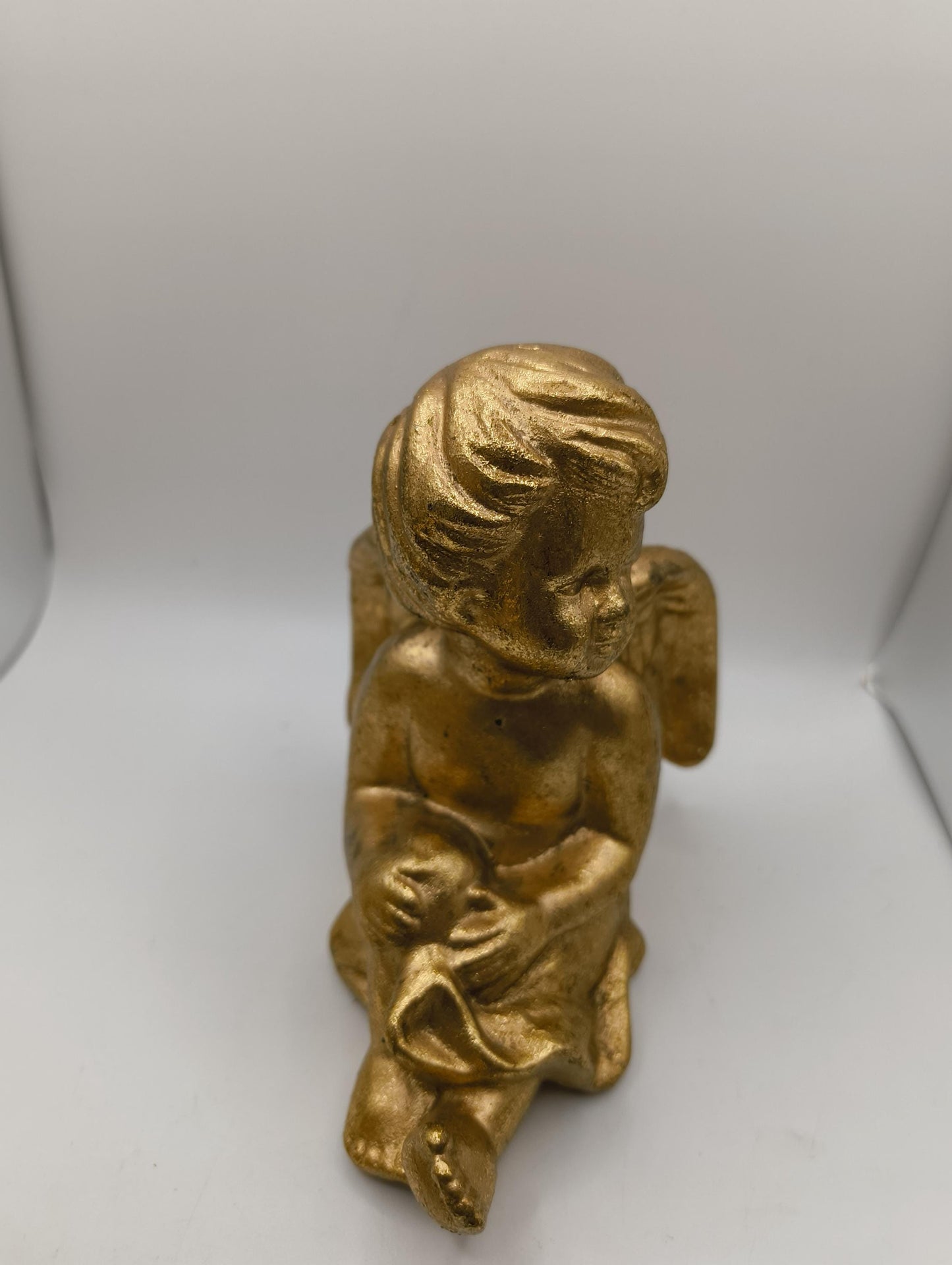 wood spray painted Golden Angels boy and girl height ca 13 cm 2 nd Hand Christmas / Christian decorations