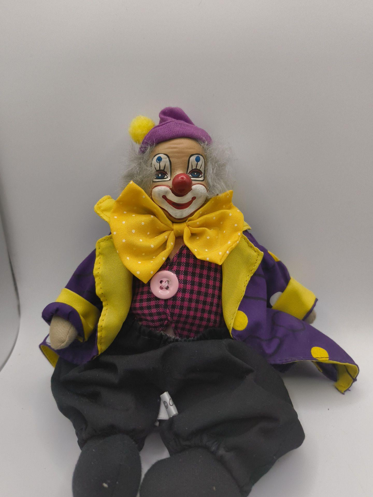 Original Harlequin Doll gruseliger Clown Lila / Gelb