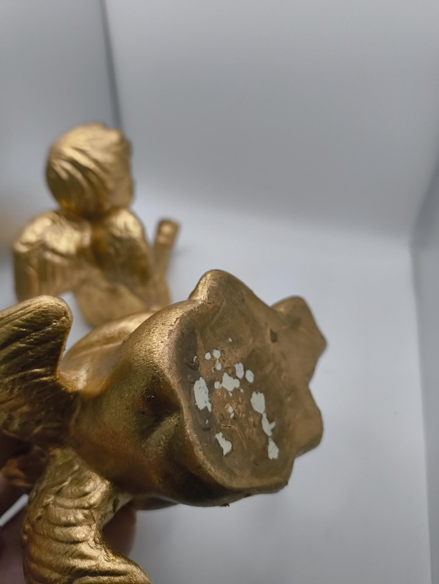 wood spray painted Golden Angels boy and girl height ca 13 cm 2 nd Hand Christmas / Christian decorations