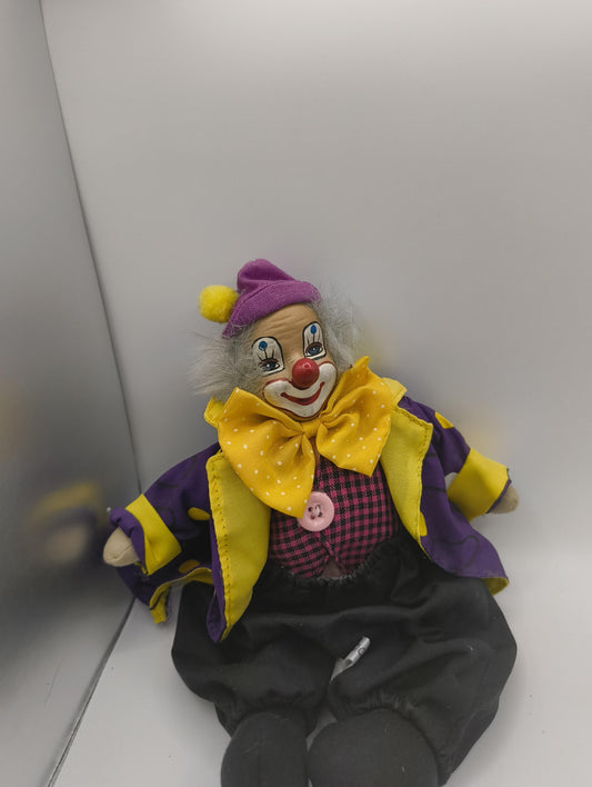 Original Harlequin Doll gruseliger Clown Lila / Gelb
