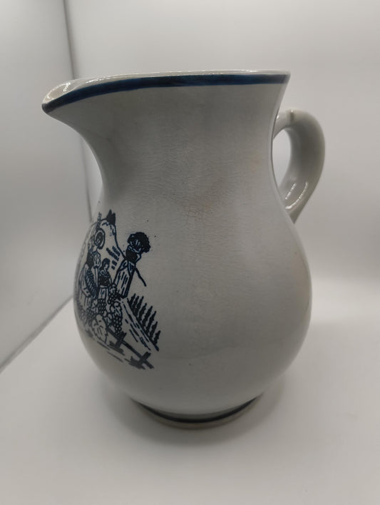 Vintage blue Pitcher "Frauen bei der Weinernte" Germany Vase apr 18 cm Long glazed ceramic