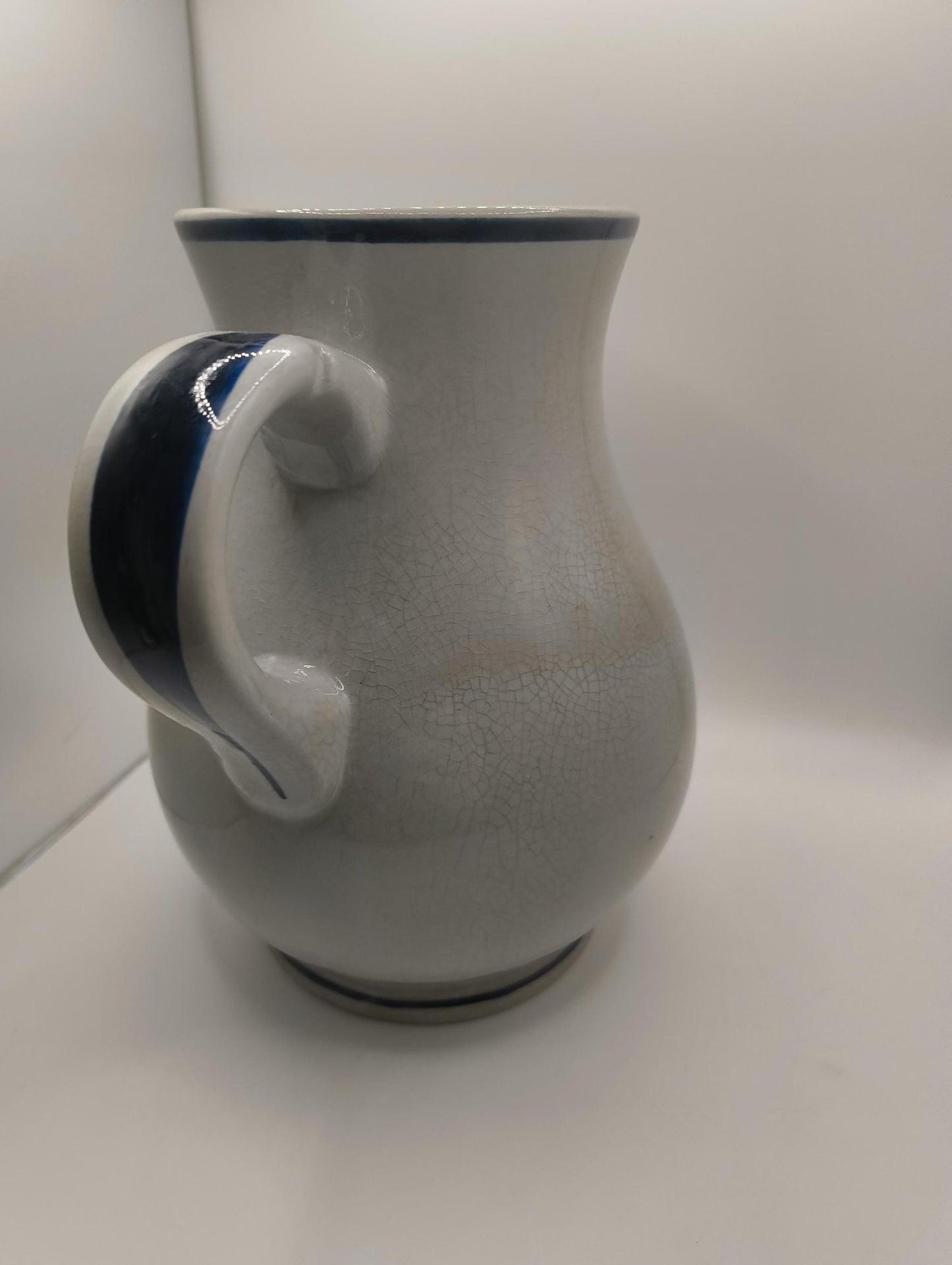 Vintage blue Pitcher "Frauen bei der Weinernte" Germany Vase apr 18 cm Long glazed ceramic