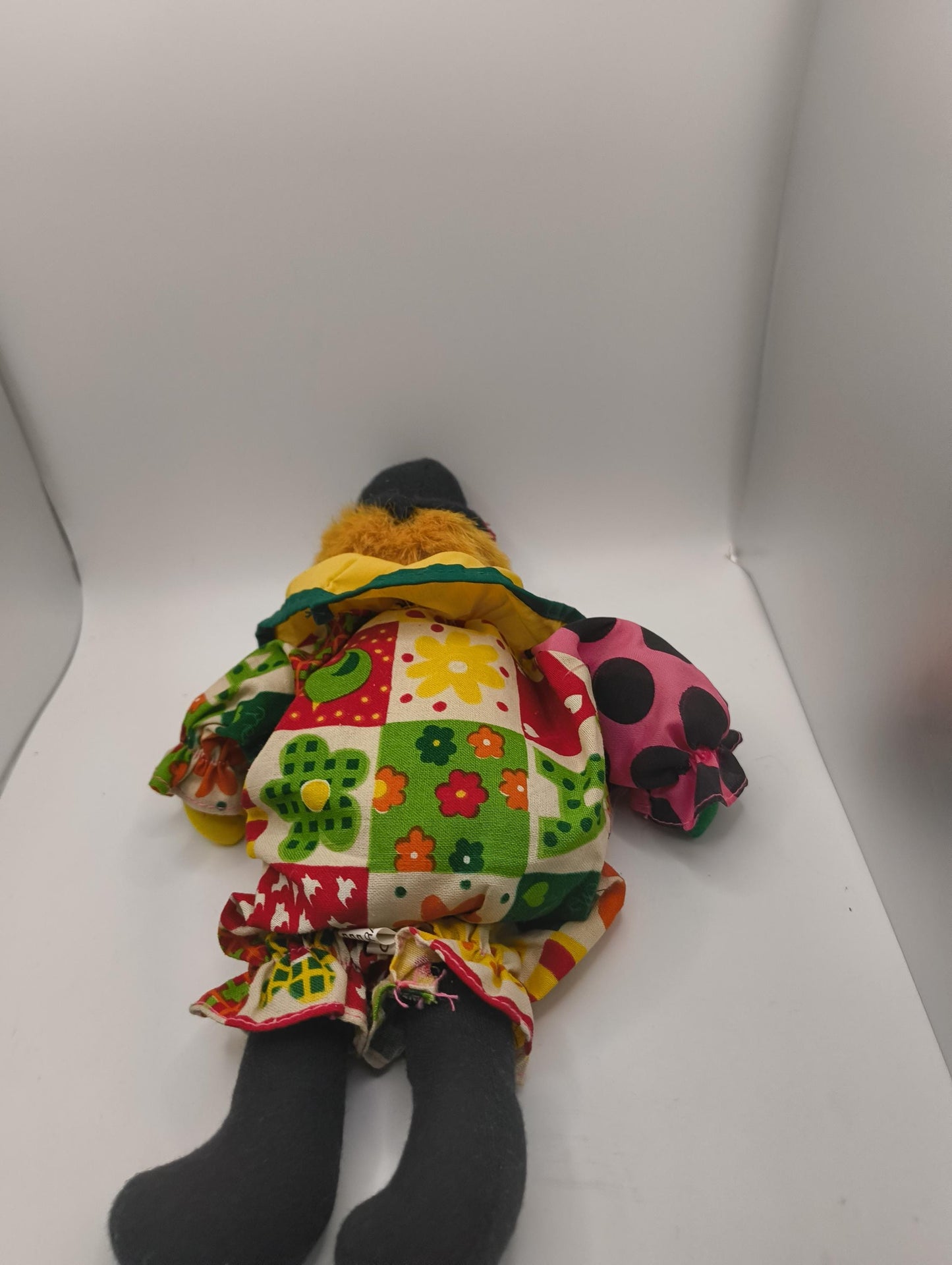 Original Harlequin Doll gruseliger Clown buntes Gewand Fedora orangene Haare