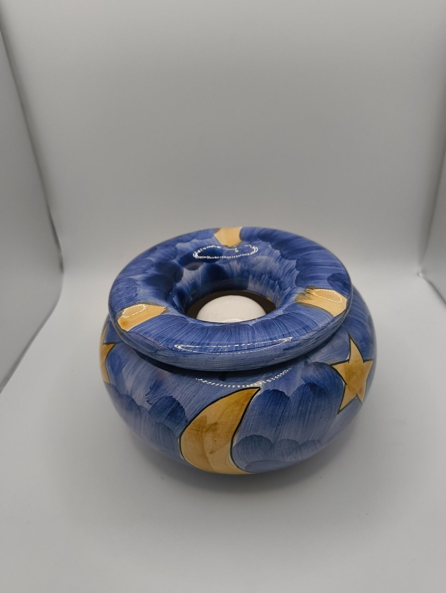 Vintage Water Ashtray Ceramic Stars Moon Blue handpainted