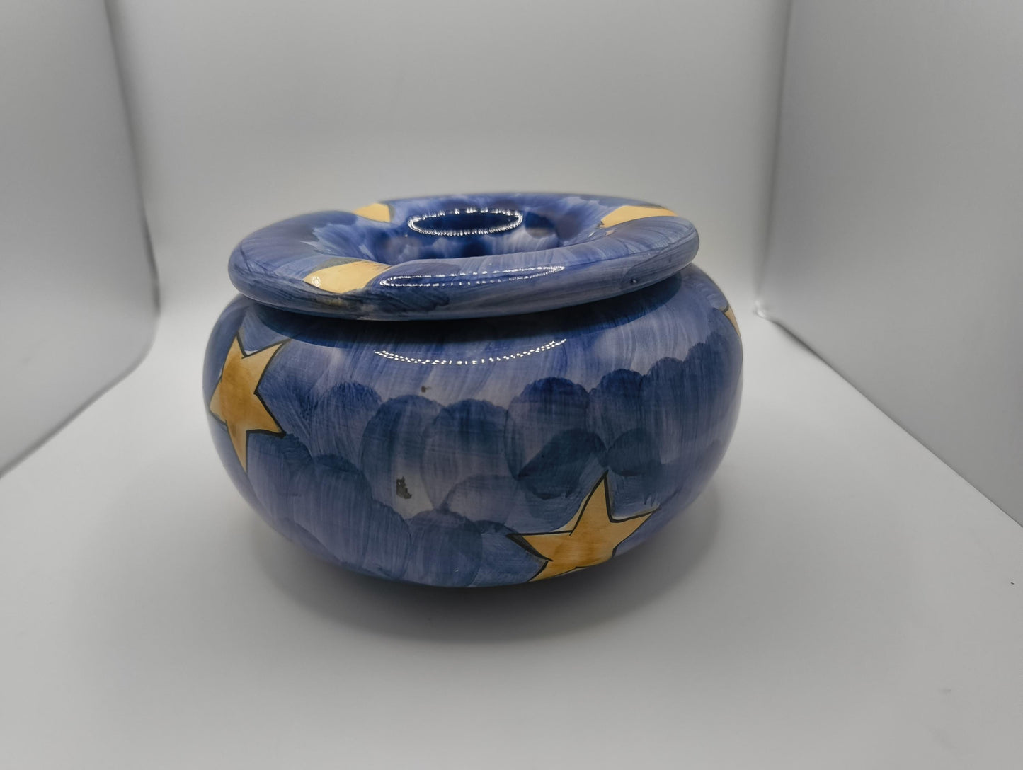 Vintage Water Ashtray Ceramic Stars Moon Blue handpainted